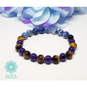   Ametiszt-tigrisszem-szodalit-nyilas csillagjegy ásvány karkötő 8 mm
