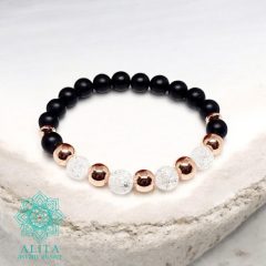 Ónix-rosegold hematit -hegyikristály ásvány karkötő