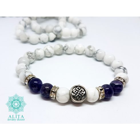 Howlit és ametiszt ásvány karkötő