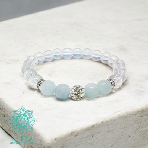 Akvamarin-hegyikristály 8 mm ásvány karkötő