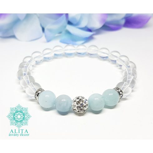 Akvamarin-hegyikristály 8 mm ásvány karkötő