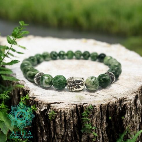 Szerencsehozó zöld pettyes jade karkötő