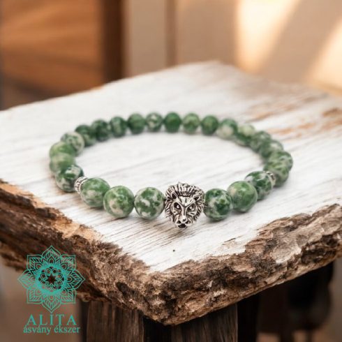 Szerencsehozó zöld pettyes jade karkötő