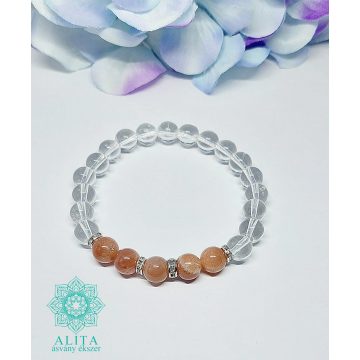 Hegyikristály- holdkő ásvány karkötő 