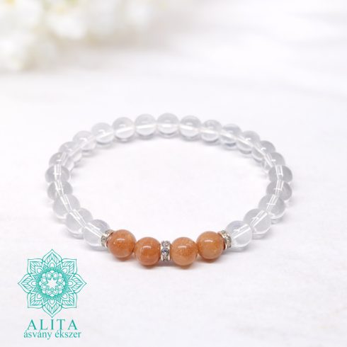 Hegyikristály- holdkő ásvány karkötő 