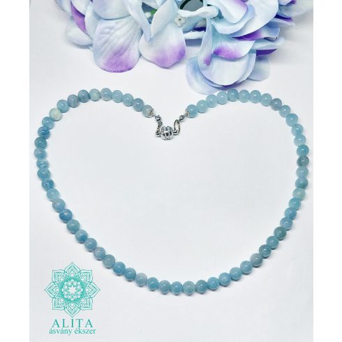 Akvamarin féldrágakő 8 mm-es nyaklánc