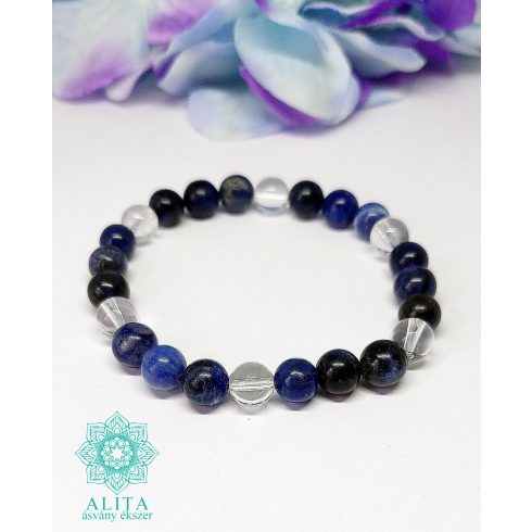 Szodalit-hegyikristály ásvány karkötő