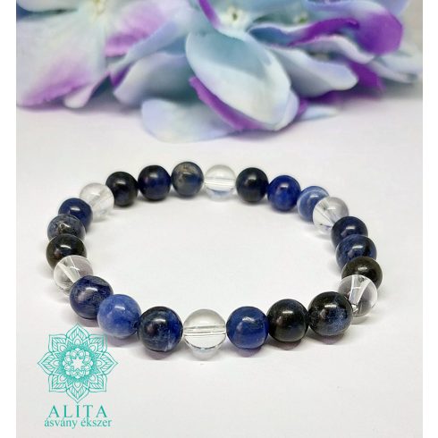 Szodalit-hegyikristály ásvány karkötő