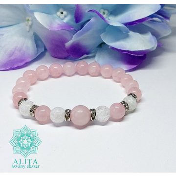 Roppantott hegyikristály - rózsakvarc ásvány karkötő