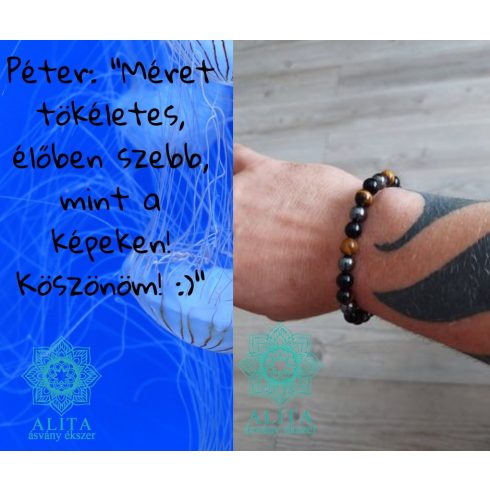 Ónix-hematit-tigrisszem  8 mm ásvány karkötő