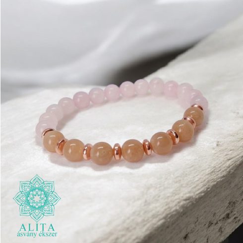 Holdkő-rózsakvarc ásvány karkötő