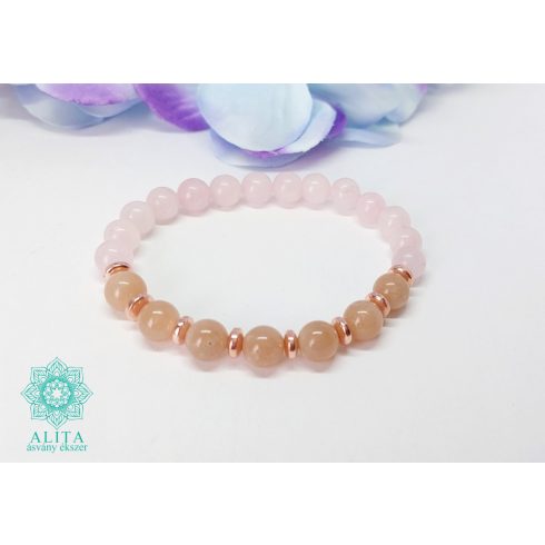 Holdkő-rózsakvarc ásvány karkötő
