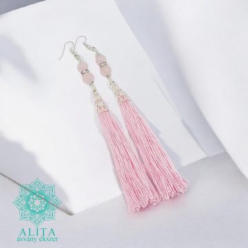 Bojtos rózsakvarc ásvány fülbevaló