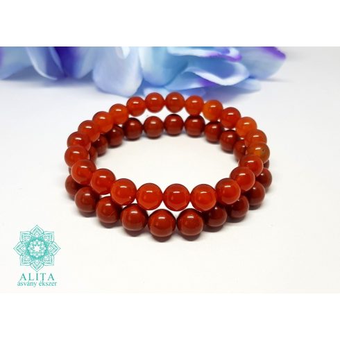 Vörös jáspis- karneol ásvány karkötő szett 