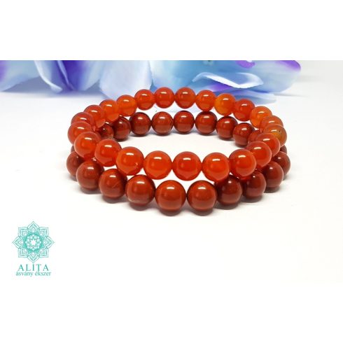 Vörös jáspis- karneol ásvány karkötő szett 