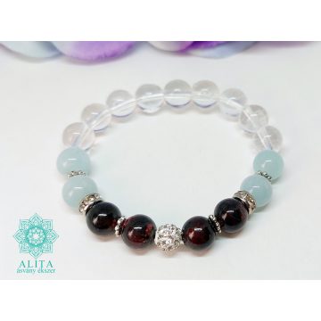  Gránát-akvamarin-hegyikristály 8 mm ásvány karkötő 