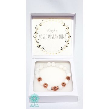   Koszorúslány felkérő tejkvarc- rosegold hematit ásvány karkötő 