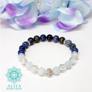   Szűz csillagjegy akvamarin-hegyikristály-lapis-szodalit ásvány karkötő