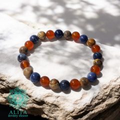   Kos csillagjegy-szodalit-karneol-képjáspis 8 mm ásvány karkötő