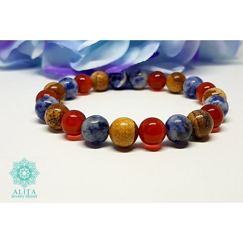 Kos csillagjegy-szodalit-karneol-képjáspis 8 mm ásvány karkötő