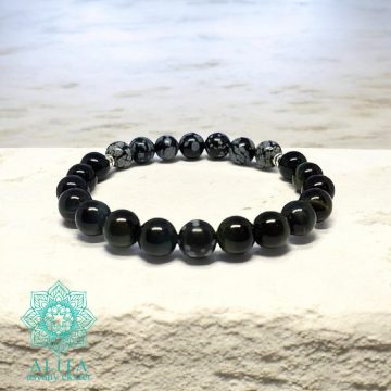 Sólyomszem- hópehely obszidián ásvány karkötő