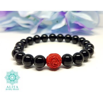 Ónix-cinóber 8 mm ásvány karkötő