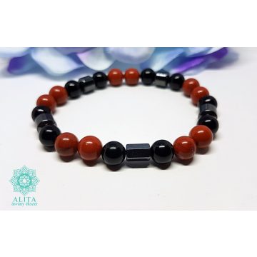 Vörös jáspis-hematit-ónix ásvány karkötő