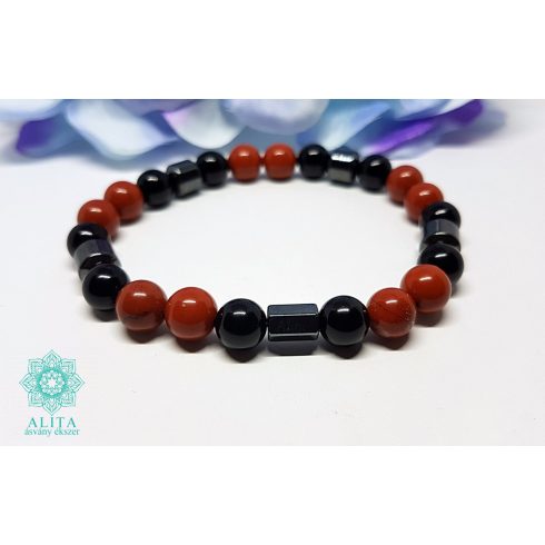 Vörös jáspis-hematit-ónix ásvány karkötő