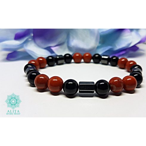 Vörös jáspis-hematit-ónix ásvány karkötő