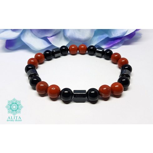 Vörös jáspis-hematit-ónix ásvány karkötő