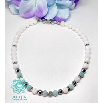 Akvamarin-tejkvarc-hematit 8 mm ásvány nyaklánc