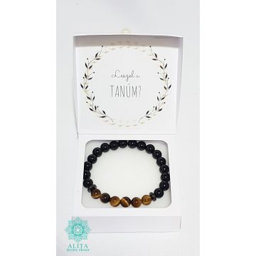 Tanú felkérő ónix-tigrisszem ásvány karkötő