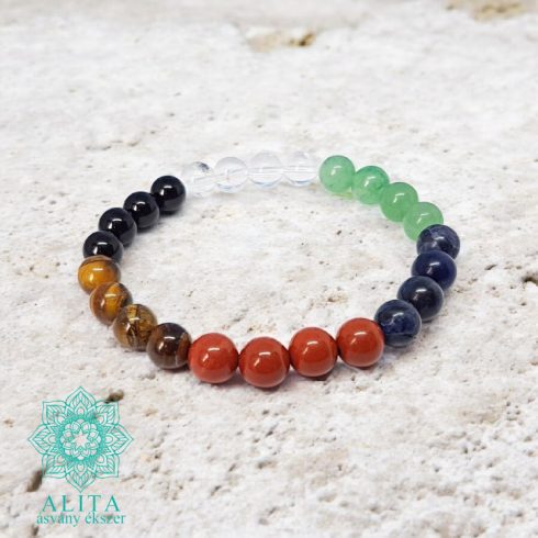 Aventurin-szodalit-jáspis-ónix-hegyikristály Nyilas ásvány karkötő 