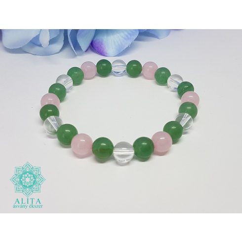 Bika csillagjegy karkötő- aventurin-hegyikristály-rózsakvarc