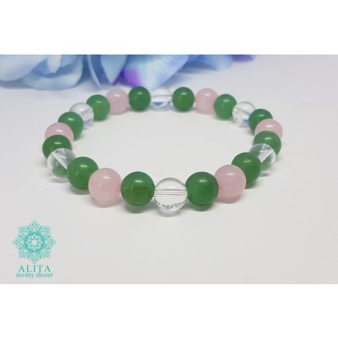 Bika csillagjegy karkötő- aventurin-hegyikristály-rózsakvarc