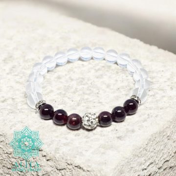 Gránát- hegyikristály 8mm  ásvány karkötő 