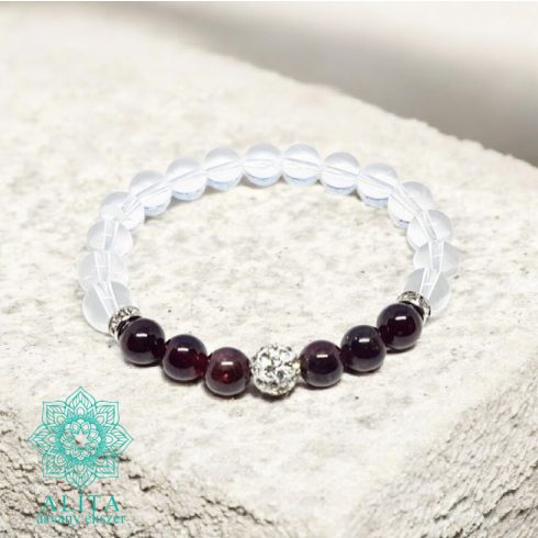 Gránát- hegyikristály 8mm  ásvány karkötő 