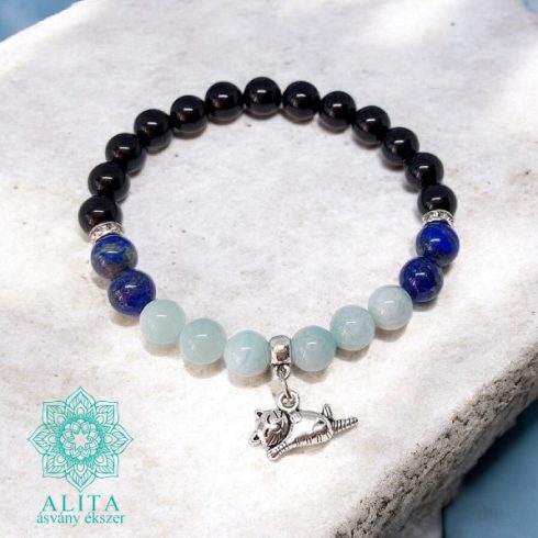 Akvamarin-lapis-ónix ásvány karkötő 8 mm