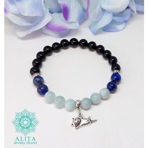 Akvamarin-lapis-ónix ásvány karkötő 8 mm