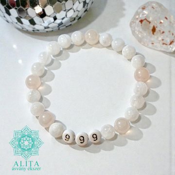   999 Angyalszám karkötő – szivárvány holdkő és aura rózsakvarc