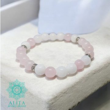 Rózsakvarc- tejkvarc ásvány karkötő 8 mm