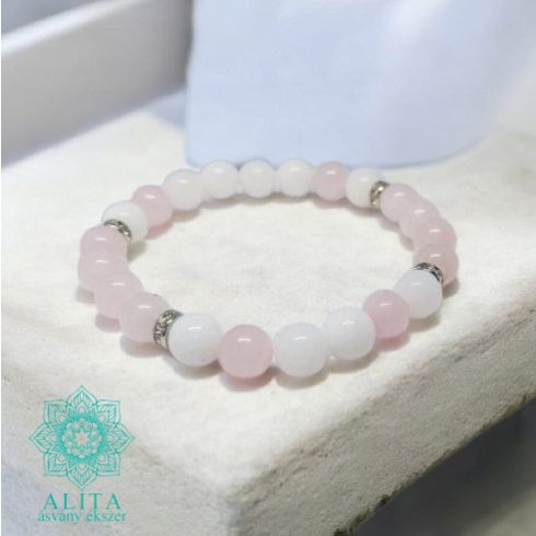 Rózsakvarc- tejkvarc ásvány karkötő 8 mm