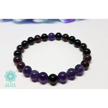 Nyilas csillagjegy karkötő-ametiszt-ónix-gránát