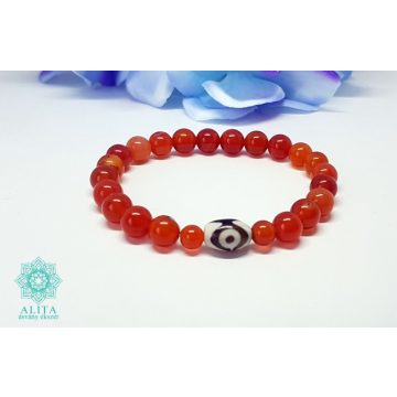 Karneol ásvány karkötő Dzi kővel