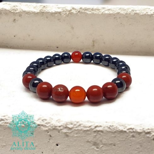 Kos csillagjegy -hematit-vörös jáspis-karneol ásvány karkötő