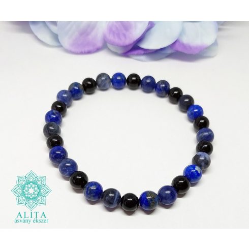 Lapis lazuli- ónix ásvány karkötő 8 mm
