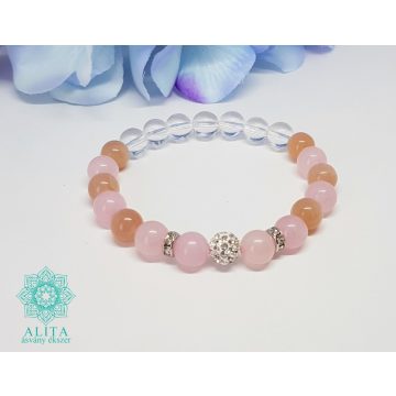   Rák csillagjegy karkötő- rózsakvarc-hegyikristály-holdkő