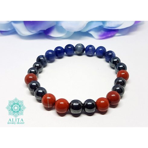 Kos csillagjegy -hematit-vörös jáspis-szodalit ásvány karkötő