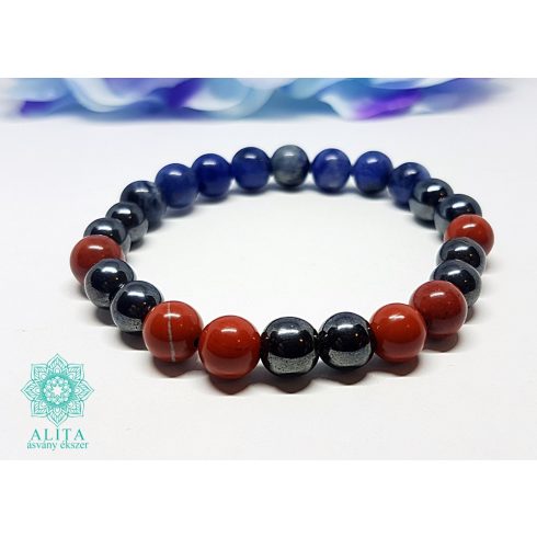 Kos csillagjegy -hematit-vörös jáspis-szodalit ásvány karkötő
