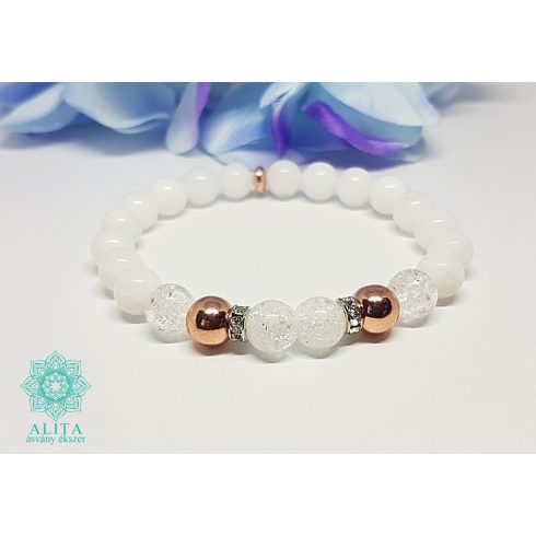 Tejkvarc-hematit- hegyikristály 8 mm ásvány karkötő